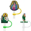 Anpassad religion Soft Silicone Straw Toppers Tillbehör Täcker Charms Återanvändbart Splash Proof Drinking Dust Plug Dekorativ 8mm Straw2256508