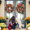 Couronnes d'automne de fleurs décoratives, pour porte d'entrée suspendue, pivoine artificielle, citrouille, décoration murale d'halloween, fête