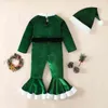 Rompers yenidoğan kız bebek Noel tulum peluş dikiş uzun kollu yuvarlak boyun gevşek tulum kemeri kürk top şapka j220922