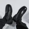 Bottes hommes noir en cuir naturel chaussures décontractées robe de bureau d'affaires belle plate-forme botte automne hiver cheville Botas Masculinas