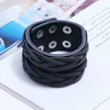 Braid Cross Leather Bangle Cuff Multilayer Wrap Button Adjustable Bracelet Wristand for Men Women Fashion Jewelry Black