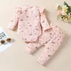 Zestawy odzieży 2022 0-24m Urodzona niemowlę dzieci 2PCS Autumn Casual Set z długim rękawem Dokrotek