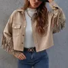 Kadın Ceketleri Kadınlar Süet Ceket Kadınlar indie halk püskül bahar/sonbahar mahsul ceket saçaklı uzun kollu bohem etnik kahverengi