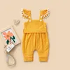 Rompers para criança roupas de bebê macacão de traje de verão com mangas de pescoço de pescoço de pescoço de pescoço quadrado com cinto de arco J220922