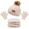 Barn baby barn vinter virkning stickad pompom hatt och halsdukhandskar set med nack varmare 3st m42024829661