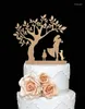 Forniture per feste Silhouette stile misto Topper per torta nuziale Sposa e sposo in legno con animali domestici Toppers per famiglia per bambini, ragazze e ragazzi