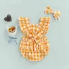 Rompers Baby Girl Bodysuit Hoofdband Outfits Korte mouw Plaid Print Jumpsuits voor pasgeborenen Outfit Sunsuit Summer Girl Bodysuit J220922