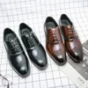 Oxford Men Solid Elegant Shoes Color PU Square Head Brogue Engraving Lace Up Business Casual Wedding Party Daily Ad215