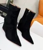 2022 Autumn Winter Women Short Boots Pointed Toe echte lederen wiggen Hell Modern Boot Zipper Zopper enkelschoenen