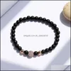 Beaded Strands 6Mm Matte Black Natural Stone Beads Elastic Bracelet Fashion Sliver Gold Color Copper Jewelry Charm For Men Women Dro Dh7Wy