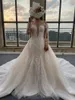 Luxury Lace Mermaid Wedding Dress with Löstagbart tåg 2022 Långärmad O Neck Plus Size Country Bride Sheer Neck Robe de Mariee Romantiska applikationer Brudklänningar