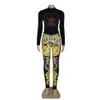 Q6054 Autumn Nieuwe hot boor print tracksuits voor vrouwen lange mouw ronde nek tops en sportbroek casual tweedelig sets