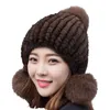 Berets 2022 Fur Lady Winter Thickening Warm Ear Protective Big Hairball Women Natural Mink Woven Hat