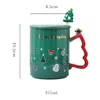 マグ3Dクリスマスツリーコーヒーマグクリエイティブ375mlティーミルクブレックファーストセラミックカップと男性向けのふたスプーンギフト