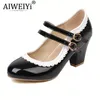 Dress Shoes Womens Patent Leather Mary Jane Pumps Round Toe 2 Buckles Design Ladies Chunky High Heels Oxford Platform