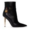 Luksusowe zimowe ozdobne buty Sondra Skórzane zamsz na kłódkę Blok Kostki Obcasy czarne bojowe booty weselne buty EU35-43 pudełko