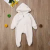 Barboteuses Nouveau-né bébé filles garçons en peluche barboteuses chaudes solide blanc fermeture éclair à capuche Ropa Bebe combinaison hiver barboteuse bébé garçon fille vêtements J220922