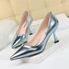 Dress Shoes 2022 Women 7cm High Heels Blue Pumps Plus Size 43 Pointed Toe Luxury Lady Low Scarpins Gold Silver Office Valentine