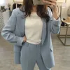 Women's Two Piece Pants Women's Women Single Botton Work Blazer Suits OL Suit Notched Blazers Jackets With Trouser Pieces Set Red Pink