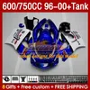 Fairings Tank for Suzuki Srad GSXR 600 750 CC 600cc 750cc 96-00 Body 156NO.16 GSXR750 GSXR-600 GSXR600 96 97 98 99 00 GSX-R750 1996 1997 1998 1999 2000 Fairing Blue Factory