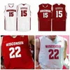 SJ NCAA College Wisconsin Badgers Basketball Jersey 4 Carter Higginbottom 12 Trevor Anderson 13 Tai Strickland Customed