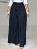 Women's Pants Capris Elegant High Waist Solid Work Trousers ZANZEA Fashion Summer Women Loose Wide Leg Palazzo Oversized Bow Tie Long Pantalon 220922