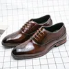 Oxford Men Solid Elegant Shoes Color PU Square Head Brogue Engraving Lace Up Business Casual Wedding Party Daily Ad215