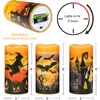 Décoration de fête Halloween Bougies scintillantes sans flamme LED Lumière chaude avec impression de château de chauves-souris de sorcière Premium Ornements d'ambiance festive 3 PCS Set 220922