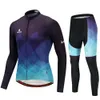 2024 Pro Mens Gradient Blue Winter Cycling Jersey Set Long Sleeve Mountain Bike Cycling Clothing Breathable MTB Bicycle Clothes Wear Suit B35