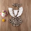 Mamelucos Baby Girls Leopard Print Mono Set Summer Girl Sin espalda Mangas voladoras Cuello cuadrado Romper Bow Diadema J220922