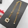 Fashion personality temperament restore ancient ways do old gold chain classic flash diamond square buckle pendant necklace