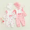 Rompers New Baby Clothes Spring Romper Flower Lace Long Sleeve Jumpsuit Girls Hat Outfits Sweet Newborn Overalls Baby Girls Clothing J220922