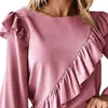 Women's Blouses Women Shirt Blouse O-Neck Long Sleeves Autumn Top Ladies Ruffles Decor Solid Color Tunic Pullover Female Streetwear