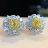 Stud Earrings Luxury Zircon Earring Real Silver Color Jewelry Engagement Wedding For Women Bridal Gem Gift