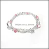 Bangle New 3Pcs/Set Pink Color Opal Heart Charm Bracelet Set For Women Elegant Sier Mtilayer Love Chain Fashion Jewelry Party Drop De Dhdsa