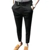 Men's Suits Trendy Men Trousers Solid Color Soft Fabric Ankle Length Straight Pattern