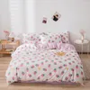 Bedding Sets 2022 Kawaii Strawberry Pastoral Plaid Twin Size 4pcs Set Cartoon For Girl Children Bed Sheet Duvet Cover Pillowcase