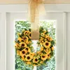 Decorative Flowers Artificial Sunflower Summer Wreath 16 Inch Fake Flower With Yellow And Green Leaves For Front Door