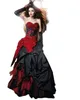Robes de mariée a-ligne gothique noir et rouge style cour vintage chérie à volants en taffetas longueur au sol gros arc corset robe de mariée
