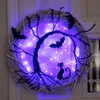 Other Festive Party Supplies Happy Halloween Wreath With LED Light Up Black Bat Cat Pendant Decoration For Home 220922