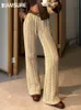 Pantalones para mujer Capris IAMSURE suelto básico sólido tejido casual cintura alta pierna ancha pantalones de mujer otoño invierno streetwear 220922