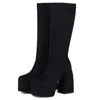 Laarzen sexy luipaard dames laarzen hoge hakken dikke platform groot formaat zwarte herfst winter knie hoge laars kudden fetisj schoenen merk j220923