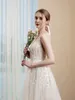 A-line Wedding Dress Applique Short Front Long Back Deep V Light weight LD8031