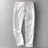 Herenbroeken 7409 Men Spring en herfstmodemerk Japanse stijl Vintage linnen vaste kleur rechte broek mannelijke casual witte broek broek 220922