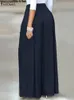 Женские брюки Capris Элегантные высокие талию Сплошные брюки Zanzea Fashion Summer Women Loose Wide Palazzo негабаритный галстук бабочка Длинные Pantalon 220922