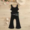 Rompers 2022 Toddler Kids Girls Sleeveless Jumpsuit Solid Color Knitted Ribbed Flare Pants Summer Casual Clothing With Waist Bag J220922