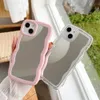 Caseative Cute Curly Wave Shape Cases Mirror Makeup TPU Frame Shockproof Transparent Clear For iPhone 14 13 12 11 Pro Max XR XS X 8 7 Plus