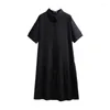 Robes de taille plus dames d'été femme robe de vêtements de vêtements grandes manches courtes en coton lâche Rouffle noire 3xl 4xl 5xl 6xl 7xl