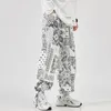 Męskie spodnie Owczesny bandana druk przyczynowy dla mężczyzn w stylu Japan Japonia szeroka noga prosta joggers Spring Streetwear HARAJUU HIP HOP 220922