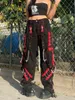 Women's Pants Capris Weekeep Punk Wide Leg Streetwear Low Rise Baggy Gothic Cargo Korean Hip Hop Patchwork Casual Trouser Harajuku 220922